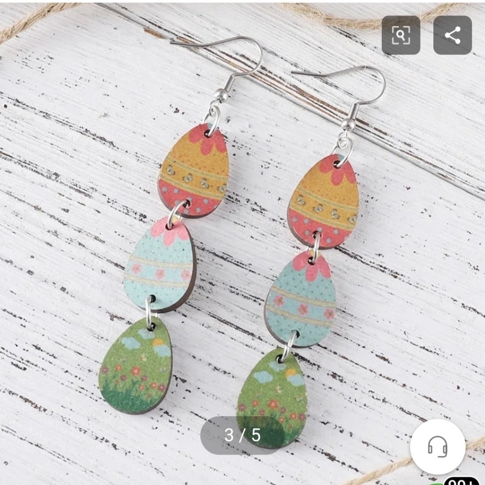 Easter Eggs Drop Earrings Wood - Picture 10 of 14